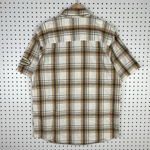 Harley Davidson Motorcycle Biker Mechanic Shirt Medium Plaid Cream Orange Linen‎ - Picture 4 of 6